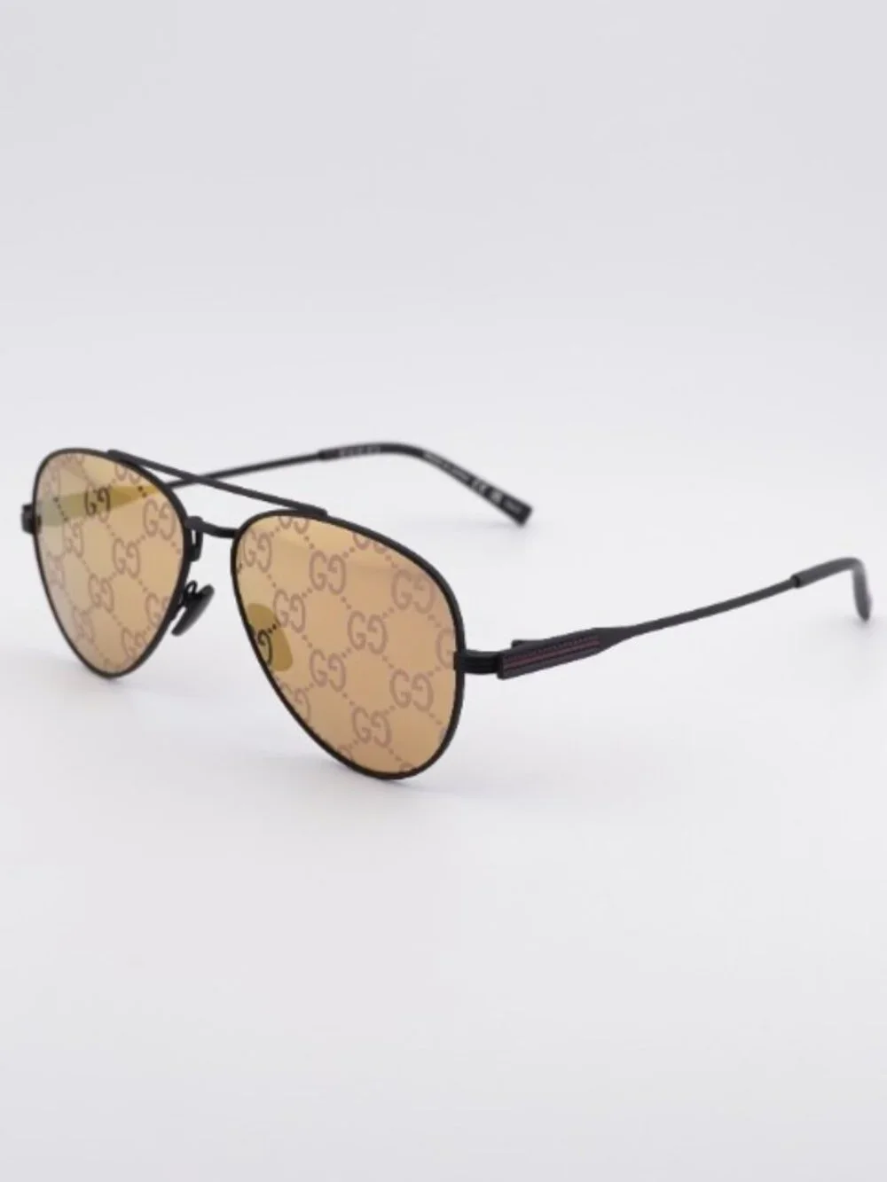 Gucci GG1874S 005 Sunglasses Black Aviator Frame, Orange Mirror with GG Pattern